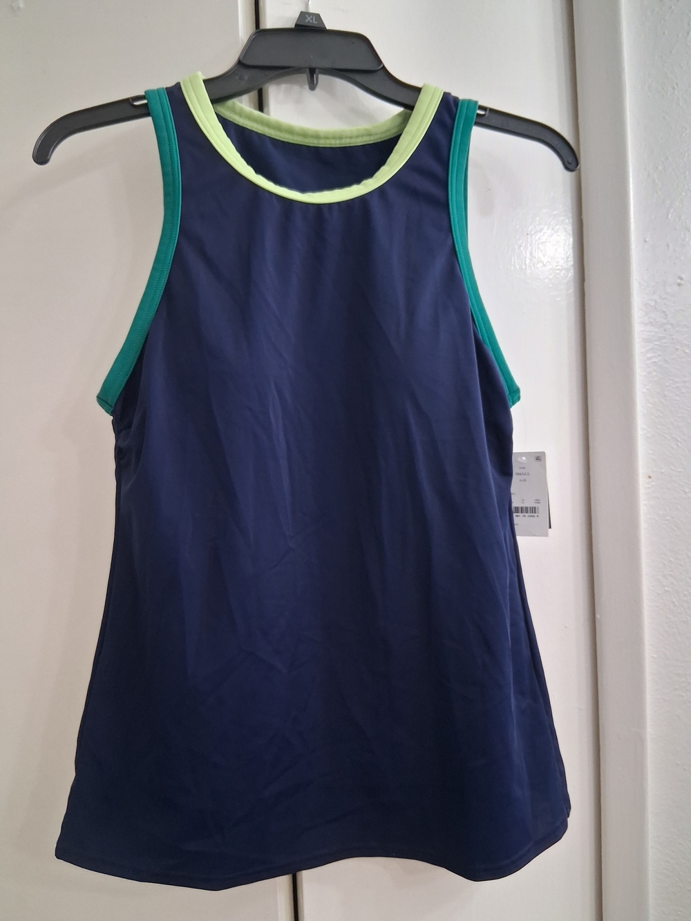 Lands' End Navy Tank Top with Teal and Lime Trim